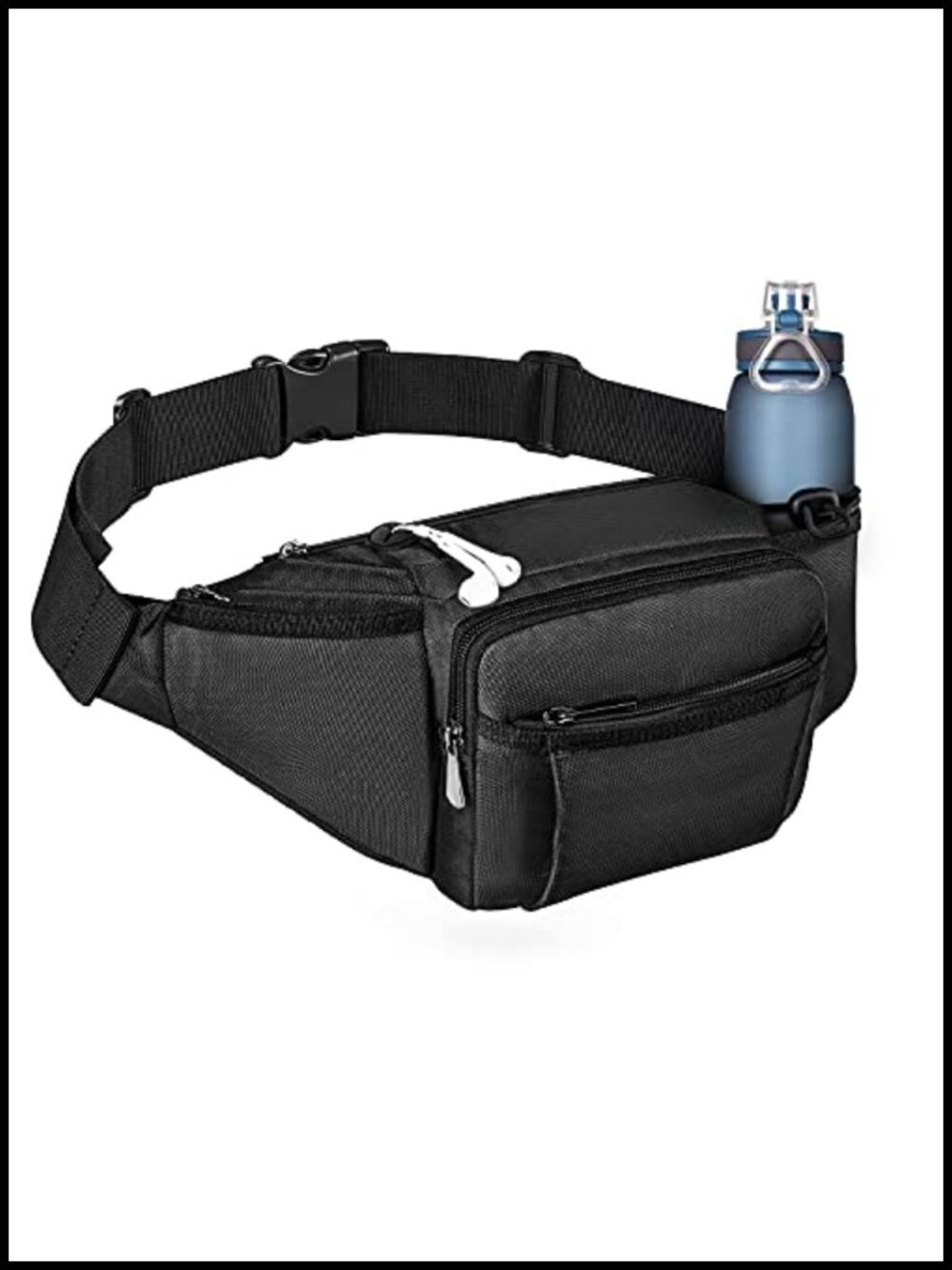 Nylon Fanny Pack with Water Bottle Holder Hiking Waist Bag